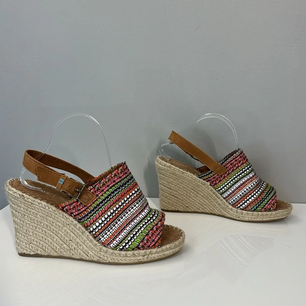 Toms Monica Wedge Espadrille Global Woven Sandals Size 9.5 Boho Hippie Festival